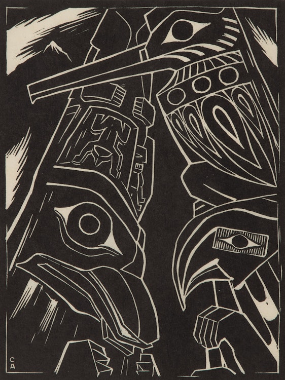 Artwork by Ernest Caven Atkins, Totem Poles