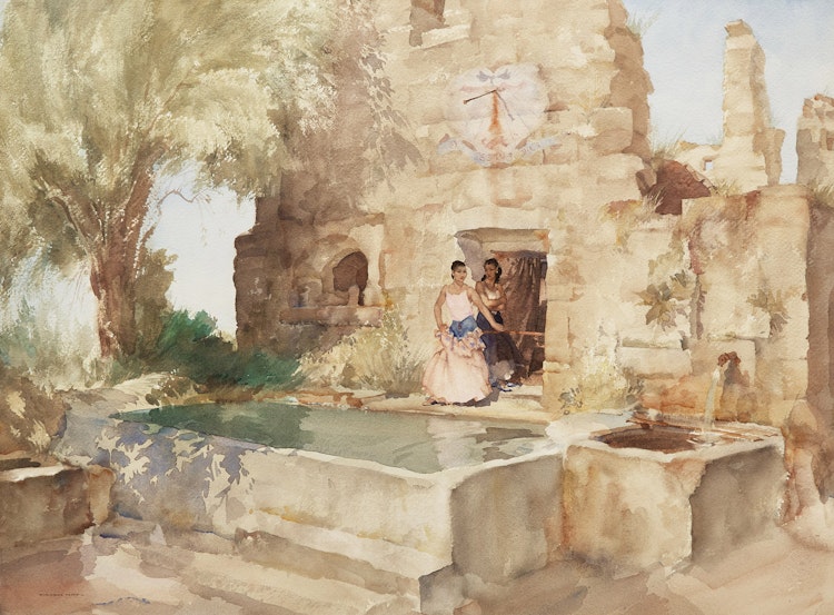 Artwork by Sir William Russell Flint, Under the Sundial, Cobonne