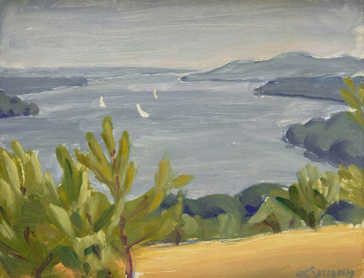 Artwork by John Goodwin Lyman, Boat Racing, Lake Massawippi, P.Q.
