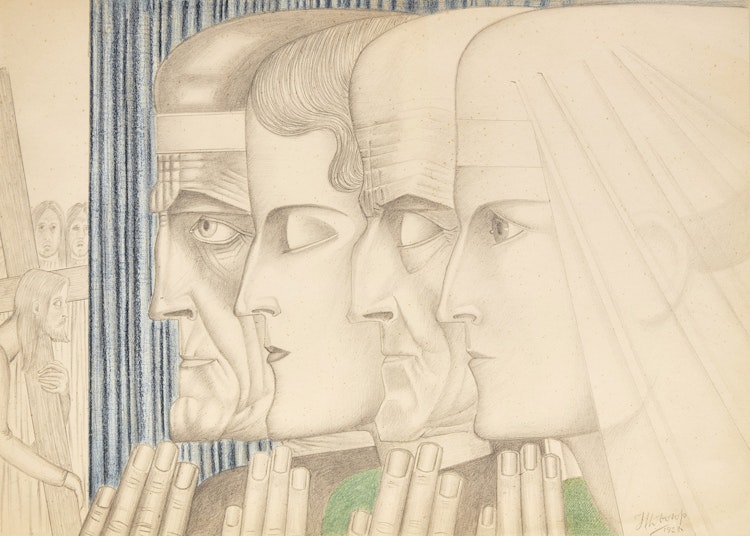 Artwork by Jan Toorop, Four Figures Praying, Second Station of the Cross