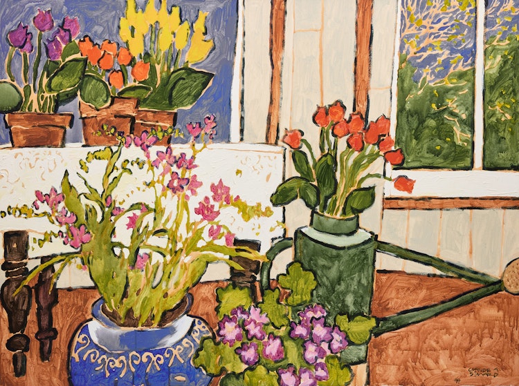 Artwork by Claude A. Simard, Still Life with Freesias