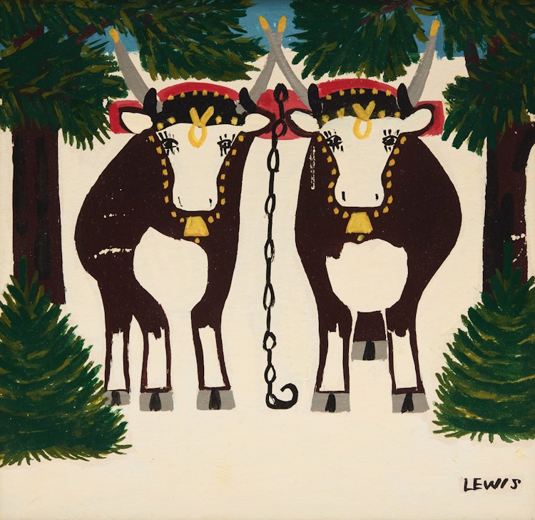 Artwork by Maud Lewis, Winter (Yoke of Oxen with Three Legs)
