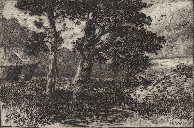 Artwork by Homer Ransford Watson, Tree in the Meadow (Hay Ricks)