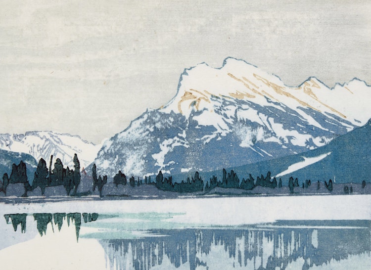 Artwork by Walter Joseph Phillips, Mt. Rundle in Winter, 1945
