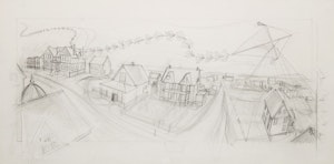 Artwork by David Lloyd Blackwood, Wesleyville, Cyril's Kite over Blackwood's Hill, 1996