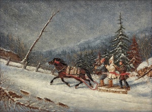 Artwork by (After) Cornelius Krieghoff, Three Habitants on a One-Horse Sleigh