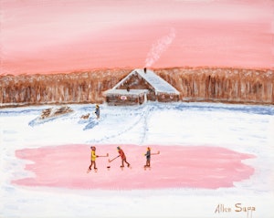 Artwork by Allen Sapp, Watching Them Practice