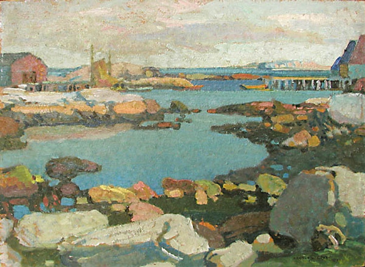 Artwork by Stanley Royle, Blue Rocks, Nova Scotia