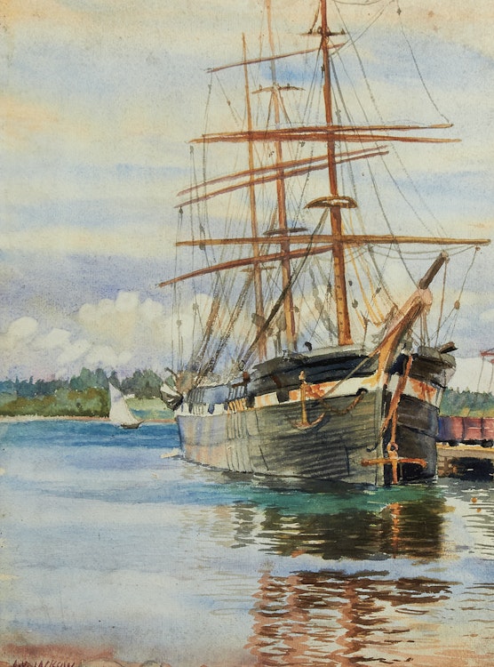 Artwork by Alexander Young Jackson,  Ship in Port (Pictou, N.S.)