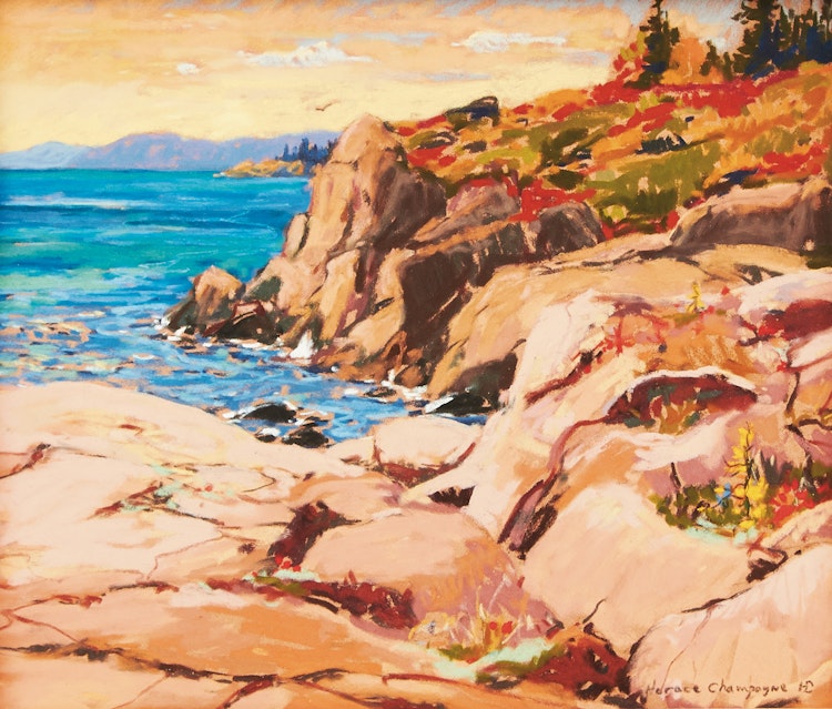 Artwork by Horace Champagne,  Pink Granite Cliffs At Cap Bon Desire (Near Tadoussac, Quebec), 1997