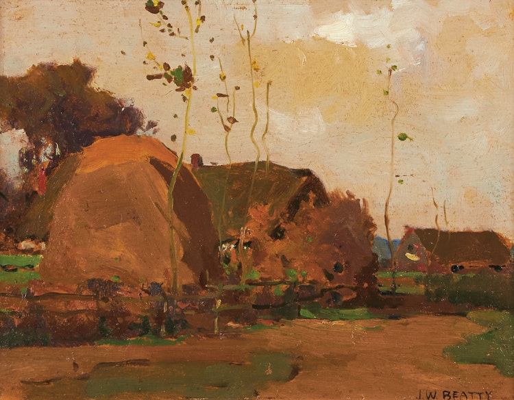 Artwork by John William Beatty,  Village in Autumn