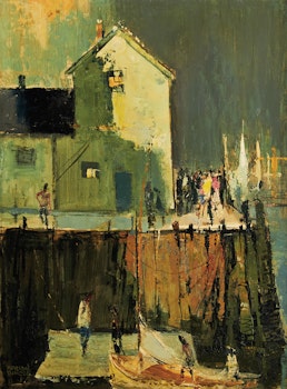 Artwork by John Adrian Darley Dingle, Evening Tourists, Rockport Harbour