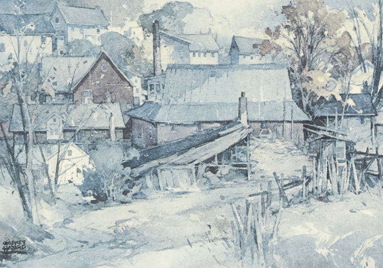 Artwork by William Garnet Hazard,  Harbour Morning; Village Mill