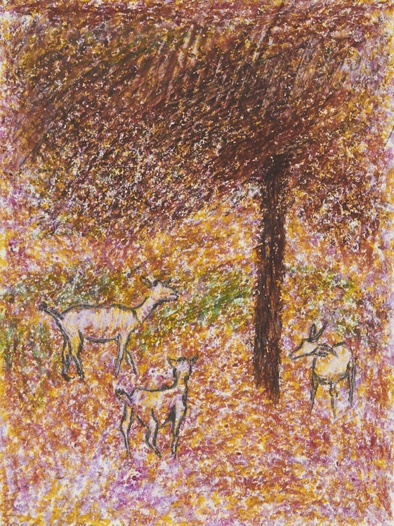 Artwork by Richard Stipl, Deer in the Woods
