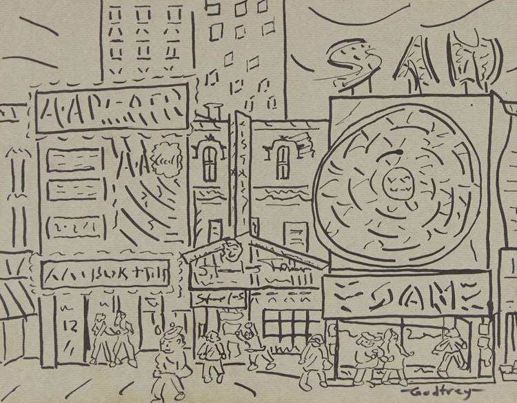 Artwork by John Godfrey, Untitled (”Yonge Street Scene”); Untitled (”Airport Scene”)