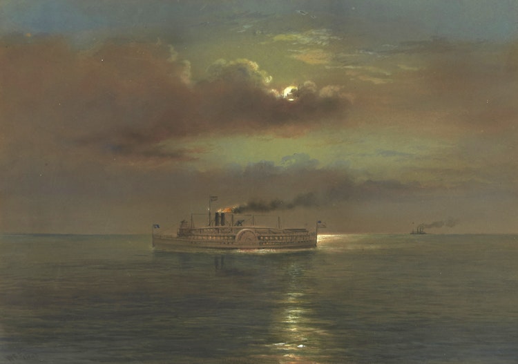 Artwork by Washington Friend, Night Boat, Lake Anlana