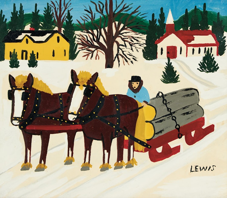 Artwork by Maud Lewis,  Winter Logging Scene