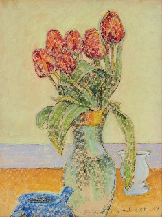 Artwork by Joseph Francis Plaskett, Tulips in Glass Vase