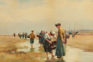 Artwork by Farquhar McGillivray Strachan Knowles, Gathering Oysters, 1903