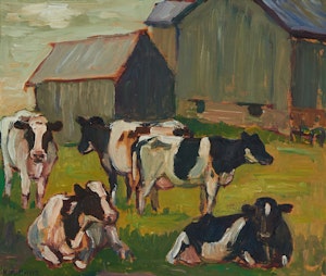 Artwork by Kathleen Moir Morris, Cattle at Elliott Family Farm Near Marshall’s Bay