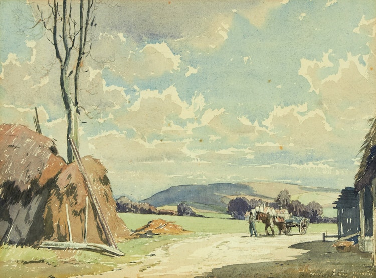 Artwork by Alfred Crocker Leighton, Farmstead Landscape