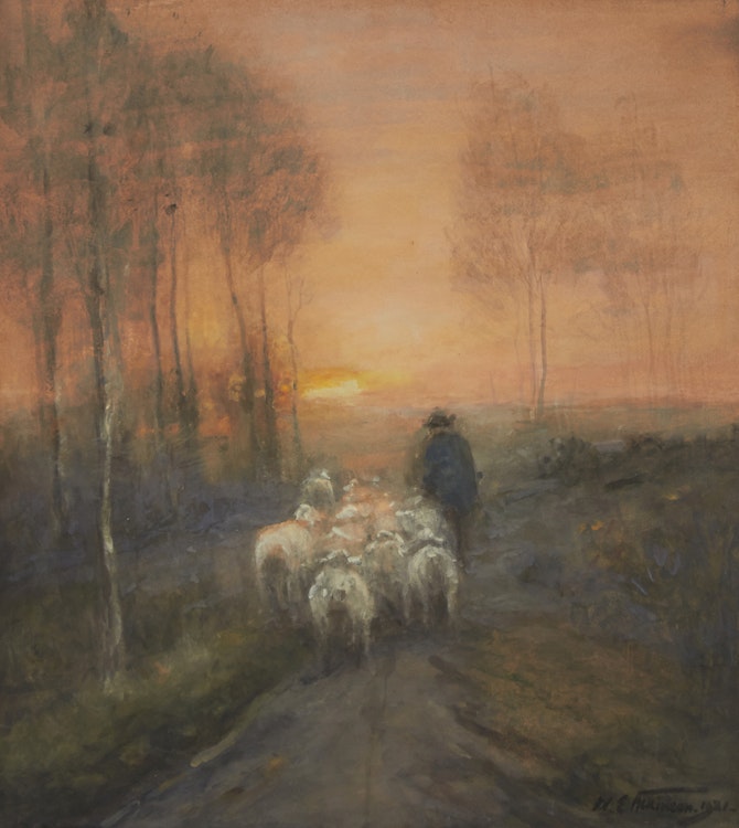 Artwork by William Edwin Atkinson,  Sheep Going Home Near Rockwood