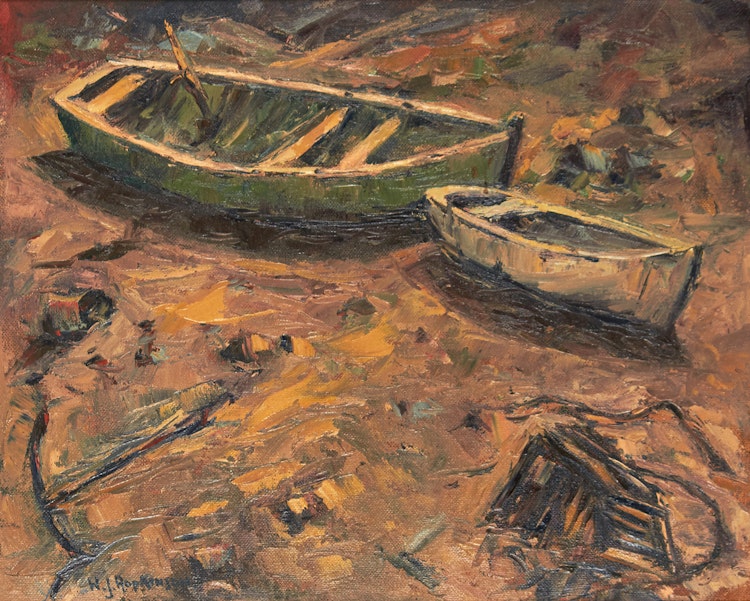 Artwork by William John Hopkinson, Boats, Lowtide, St. John, New Brunswick