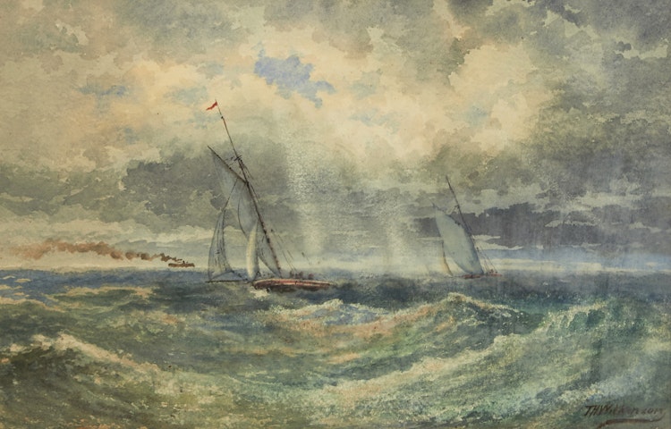 Artwork by Thomas Harrison Wilkinson,  Seascape with Sailboats