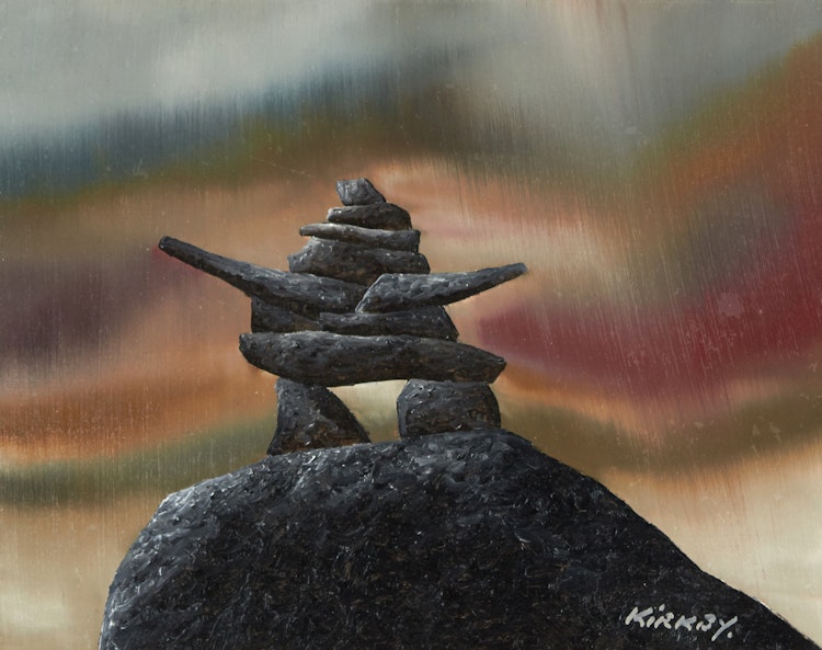 Artwork by Ken Kirkby,  Inukshuk on Rock