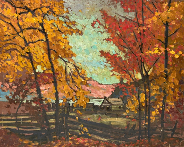 Artwork by Adolphus George Broomfield, Log Cabin, Parry Sound