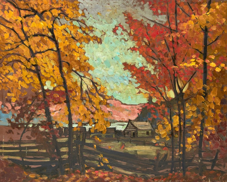 Artwork by Adolphus George Broomfield,  Log Cabin, Parry Sound