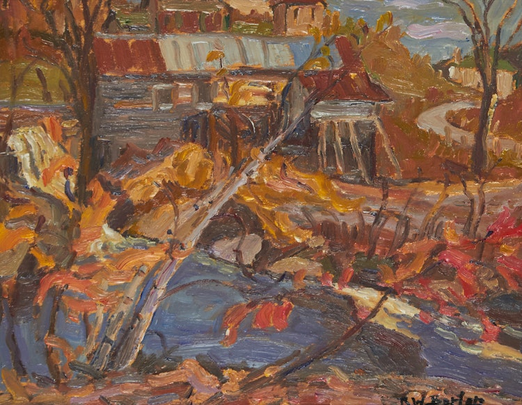 Artwork by Ralph Wallace Burton,  Log Mill, Perkin Mills, Que.