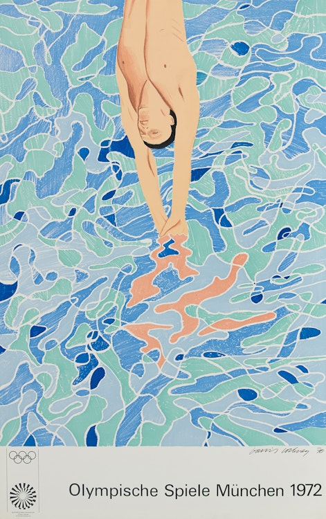 Artwork by David Hockney; Tom Wesselman; Peter Phillips; Horst Antes, Four 1972 Munich Olympic Posters