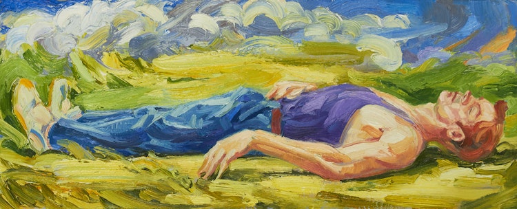 Artwork by Jonathan Waller, Man Laying in a Summer Landscape