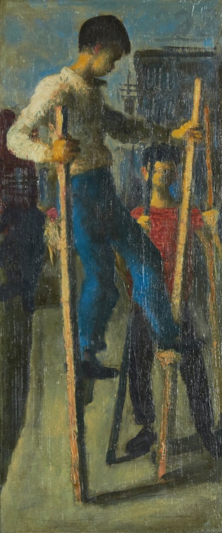 Artwork by William Arthur Winter,  Stilt Walkers