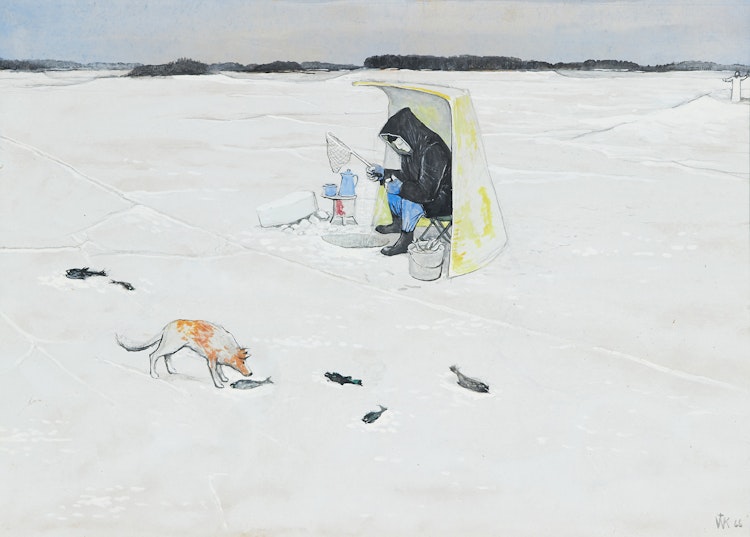 Artwork by William Kurelek,  The Good Fish and the Bad