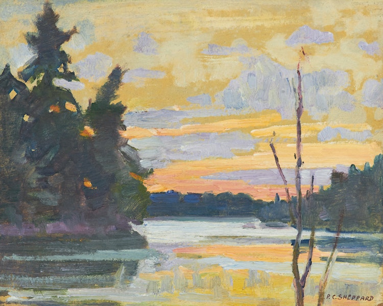 Artwork by Peter Clapham Sheppard,  Sunset, Prospect Lake, Muskoka