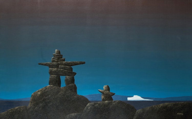 Artwork by Ken Kirkby,  Landscapes with Inukshuks