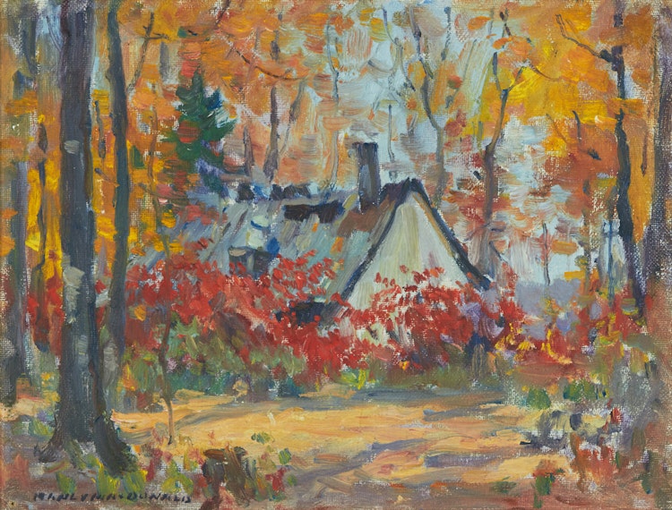 Artwork by Manly Edward MacDonald,  Cottage in Autumn