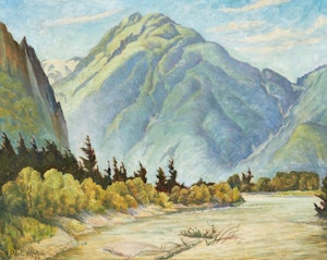 Artwork by William Percival Weston, The Fraser at Hope, BC