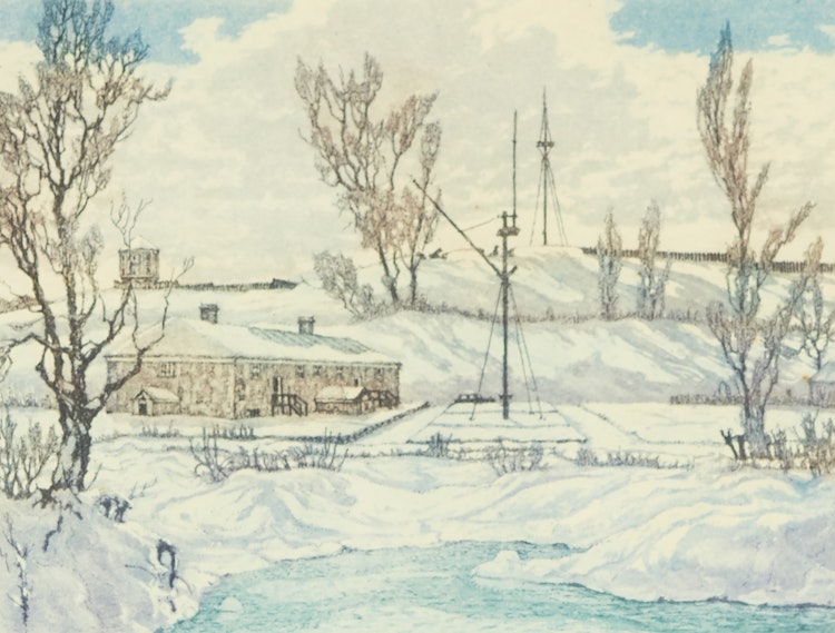 Artwork by Nicholas Hornyansky,  The Navy Hall and Fort George