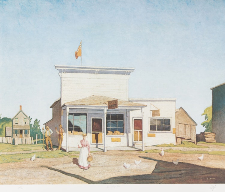 Artwork by Alfred Joseph Casson, The Village Store; Winter Sun; Haliburton; Algonquin Park
