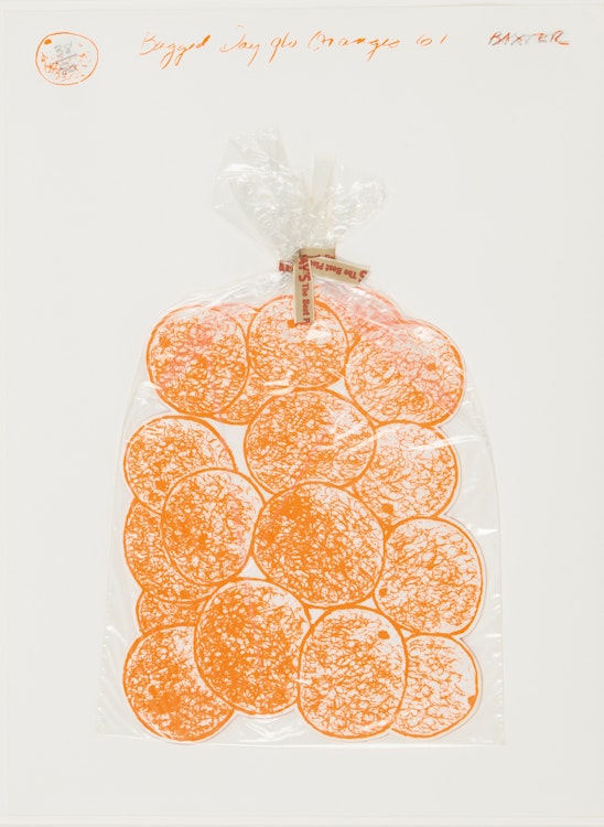 Artwork by Iain Baxter&, Bagged Day-Glo Oranges (Simon Fraser Centennial Suite)