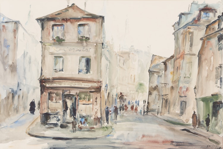 Artwork by Fernand Guignier, Paris Street Scene