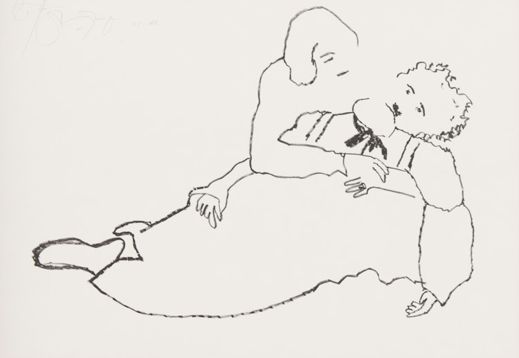 Artwork by Harold Barling Town, Charlie Chaplin and Edna Purviance