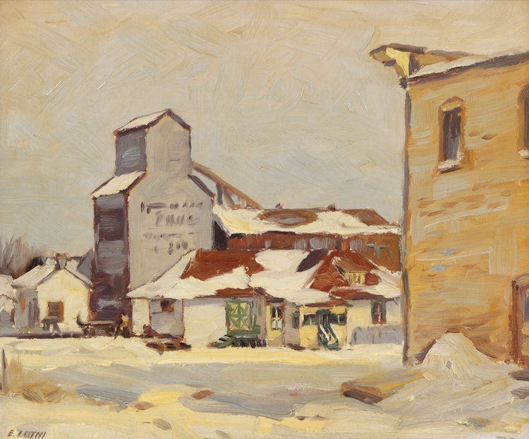 Artwork by Ernest Luthi, Station in Winter