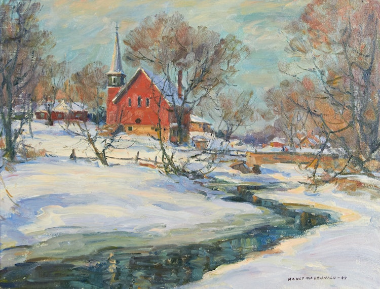 Artwork by Manly Edward MacDonald,  Unionville Church in Winter