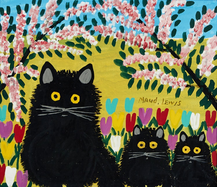 Artwork by Maud Lewis,  Three Black Cats