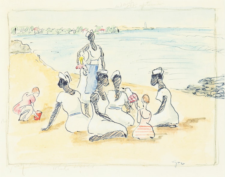 Artwork by John Goodwin Lyman,  Nannies on the Beach