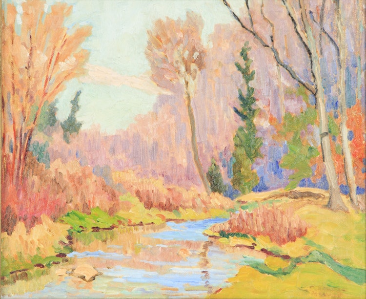 Artwork by Harold O McAvoy, Autumn River Scene